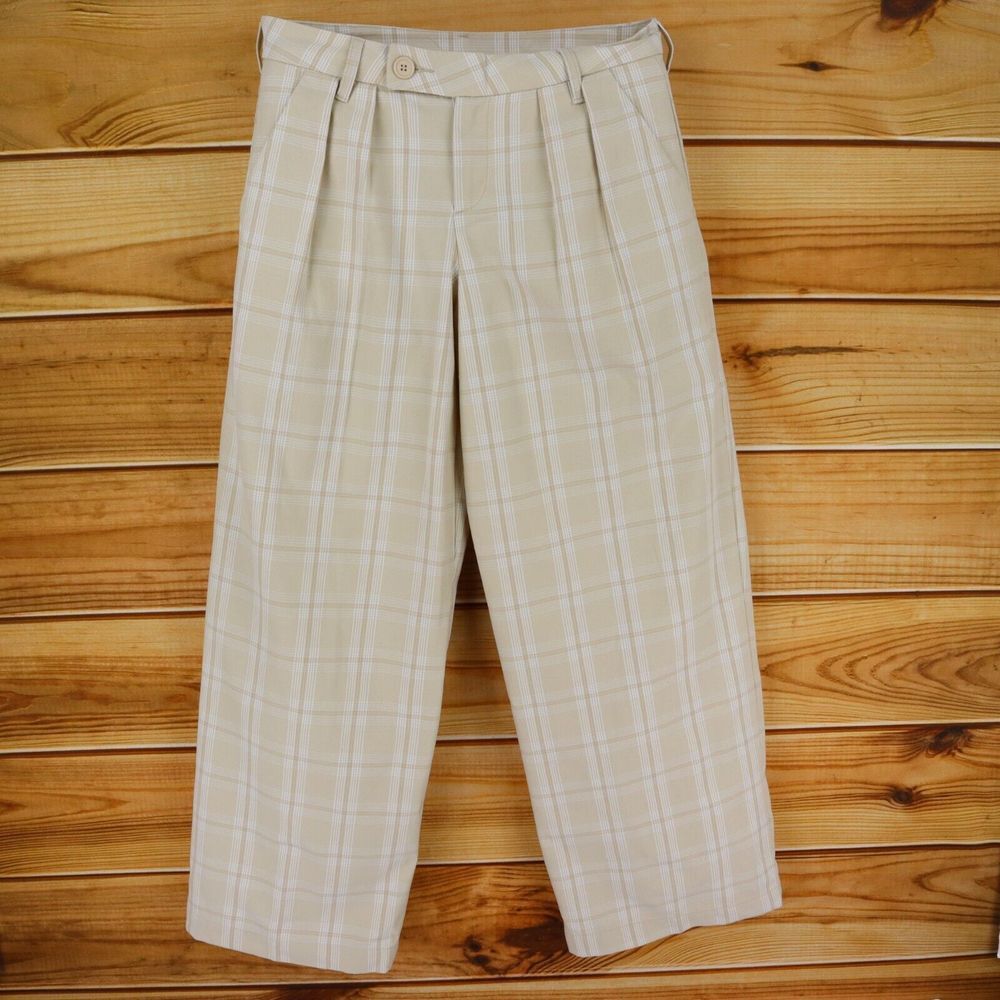 Divided by H&M Pants Pleated Wide Leg Womens Size 10 Beige White Plaid Pockets